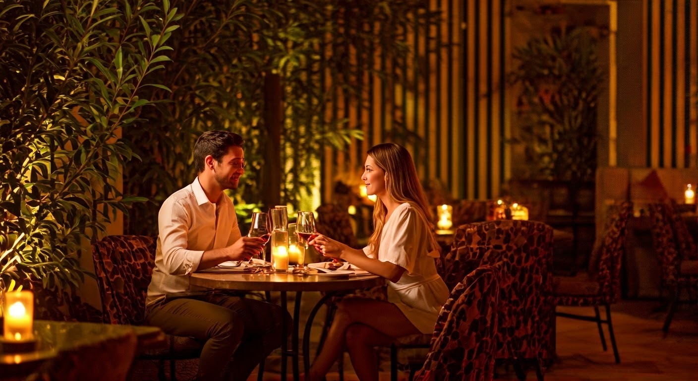 Couple dining in a romantic setting