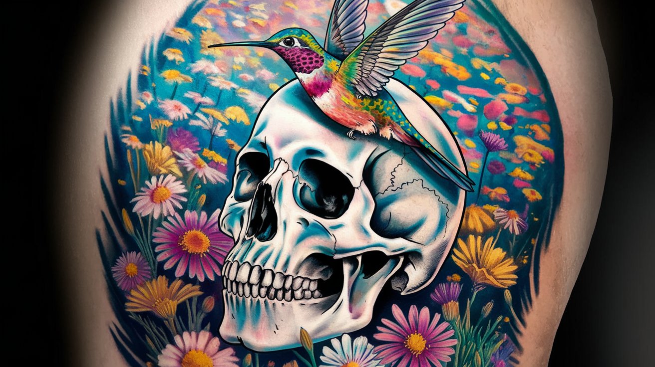 Hummingbird and Skull Tattoos