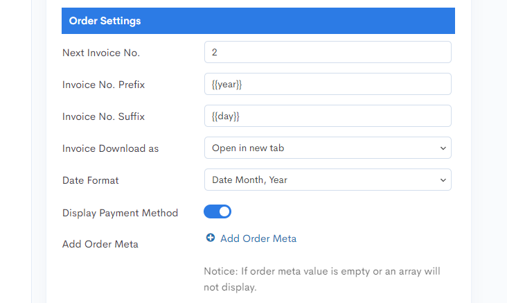 Order Settings 