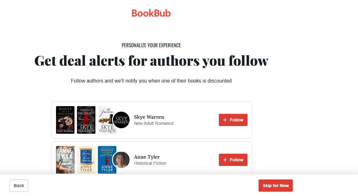 a screenshot of bookbub authors