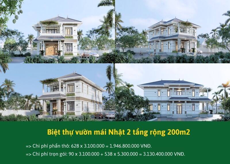 giá biệt thự vườn mái Nhật 2 tầng rộng 200m2 Xây dựng Nhất Tín