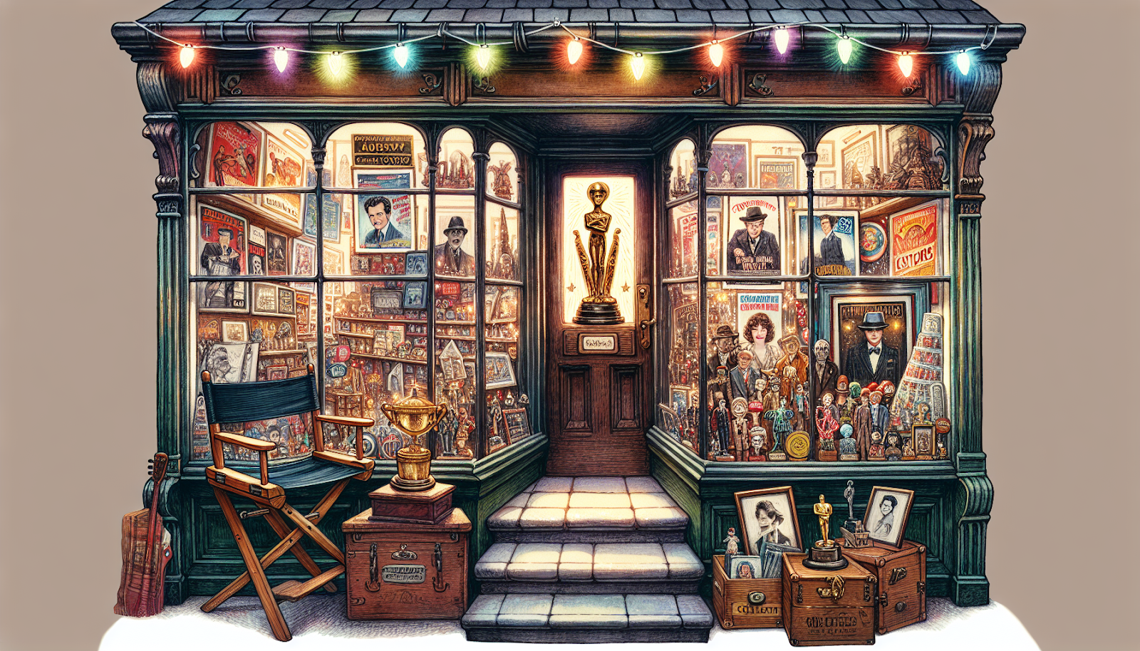 An artistic representation of a shop selling authentic movie memorabilia.