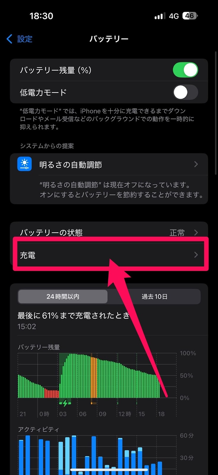 バッテリー充電の最適化をオンにする