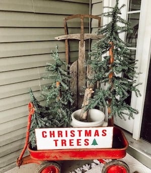 antique red wagon christmas display for the porch