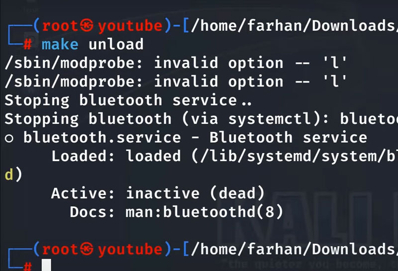 make unload in the terminal