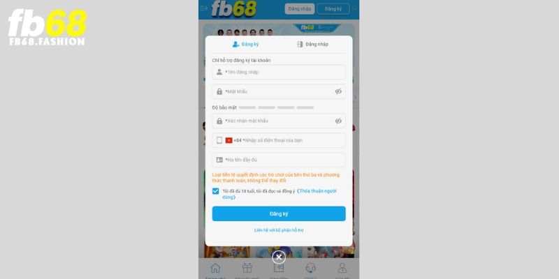 Hướng dẫn đăng ký FB68 qua app chính thống