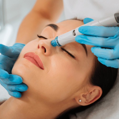 Image shows the girl is taking hydrafacial treatment at Ageology skin clinic. 