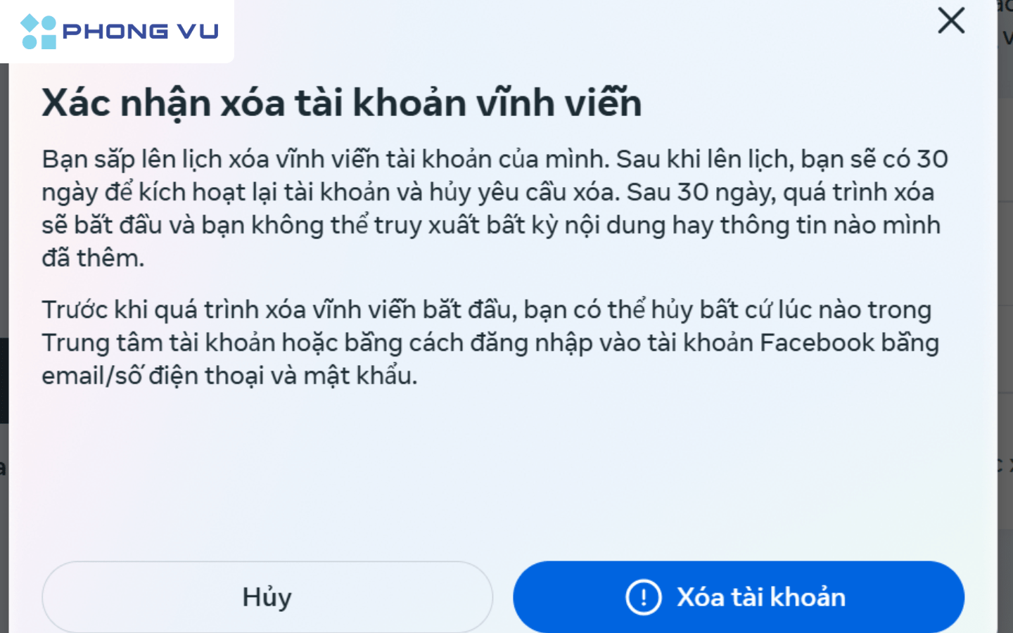 Xác nhận xóa tài khoản 