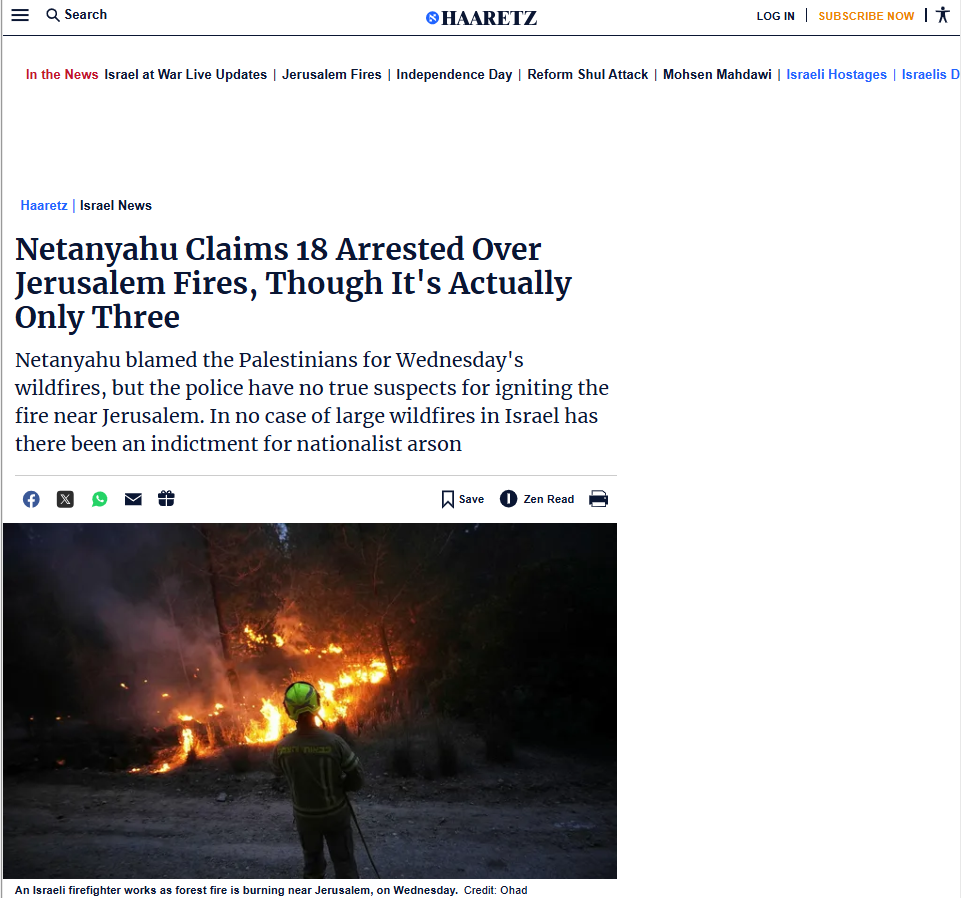 Netanyahu Spreads Unfounded Claims Framing Palestinians as Arsonists