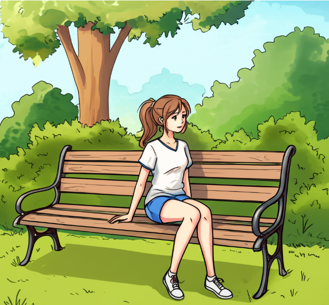 Converted the rough sketch of a girl sitting on a bench into a detailed, colored image