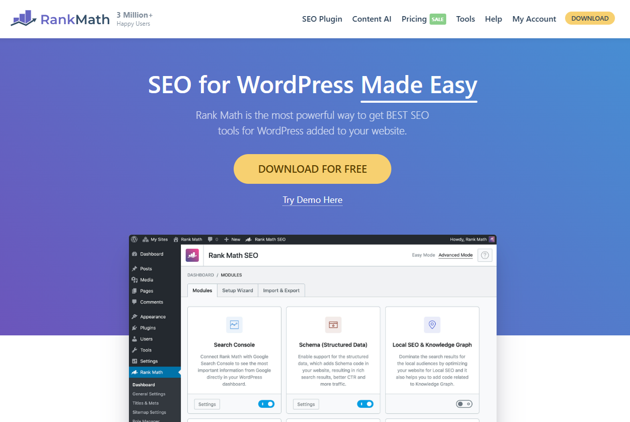 RankMath homepage