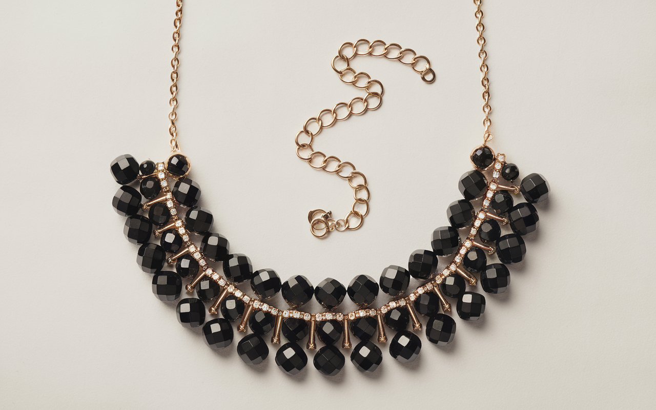 Kate Spade Black Faceted Bead Station Chain Necklace