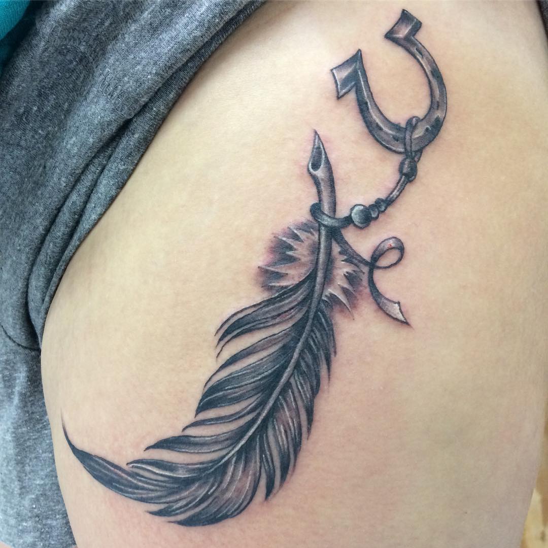 Feather Thigh Tattoo