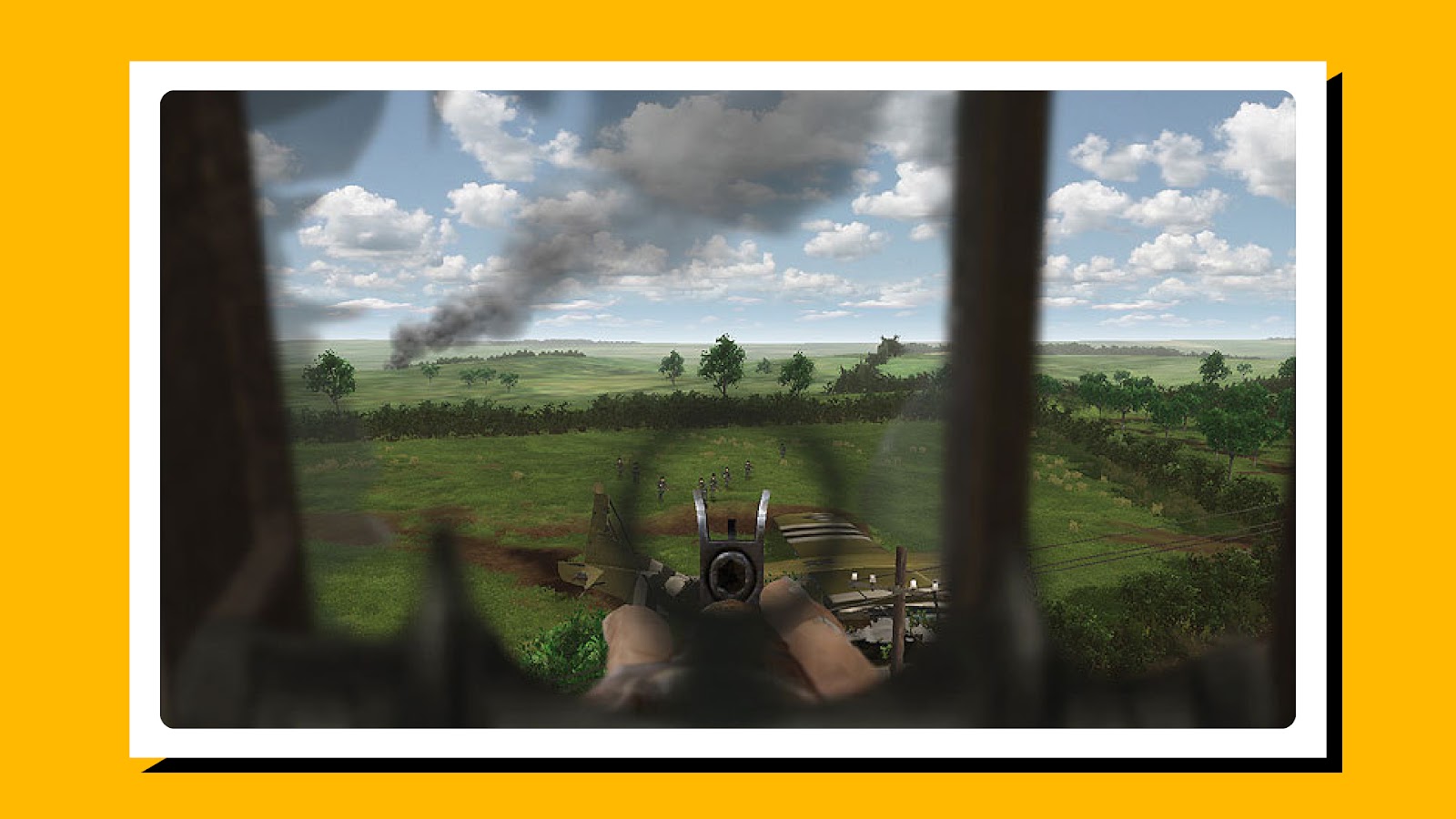 Looking through a gun’s iron sights in Brothers in Arms: Road to Hill 30