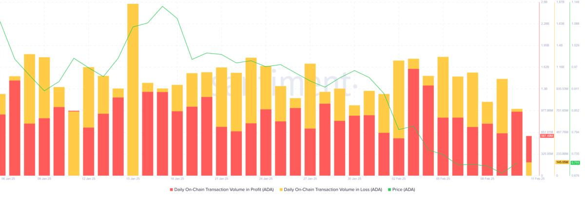 Loss-making transaction volume on Cardano. Source: Santiment