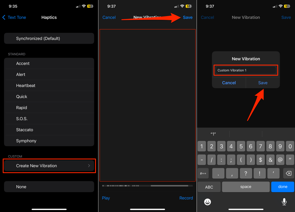 Steps to create a custom vibration on an iPhone