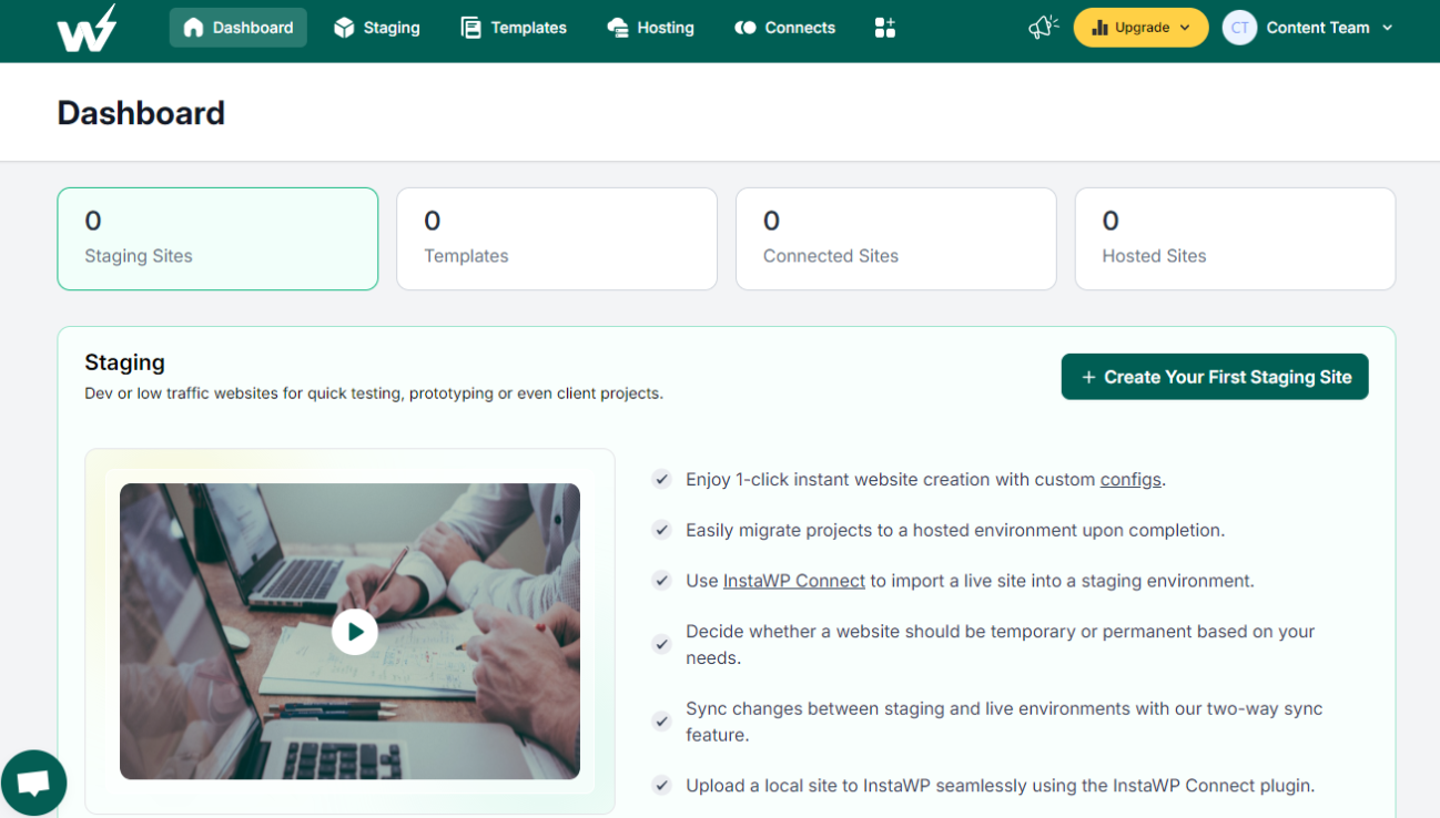 InstaWP dashboard to build an WooCommerce store. 