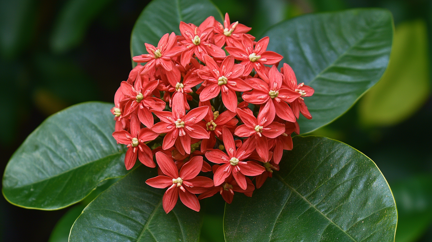 arbustos com flores vermelhas 
A Ixora coccinea é um arbusto compacto com folhas verdes escuras