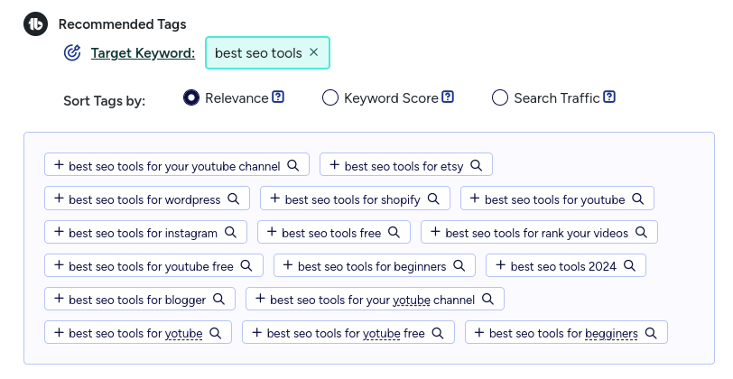 tubebuddy keyword tags suggestions