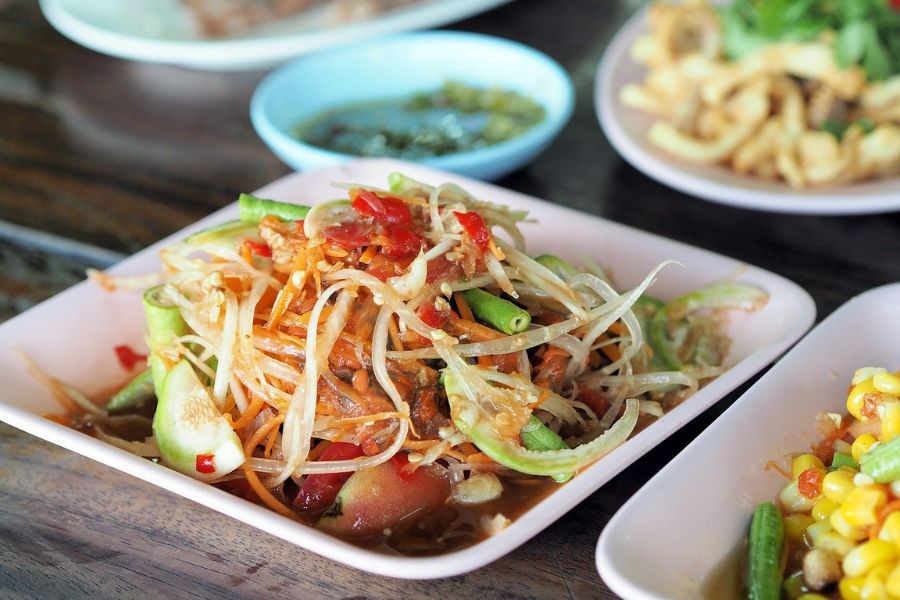 Som Tum, or Thai green papaya salad, is a must-have dish during the Thai New Year. 