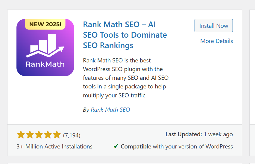 a screenshot of Rank Math SEO Plugin