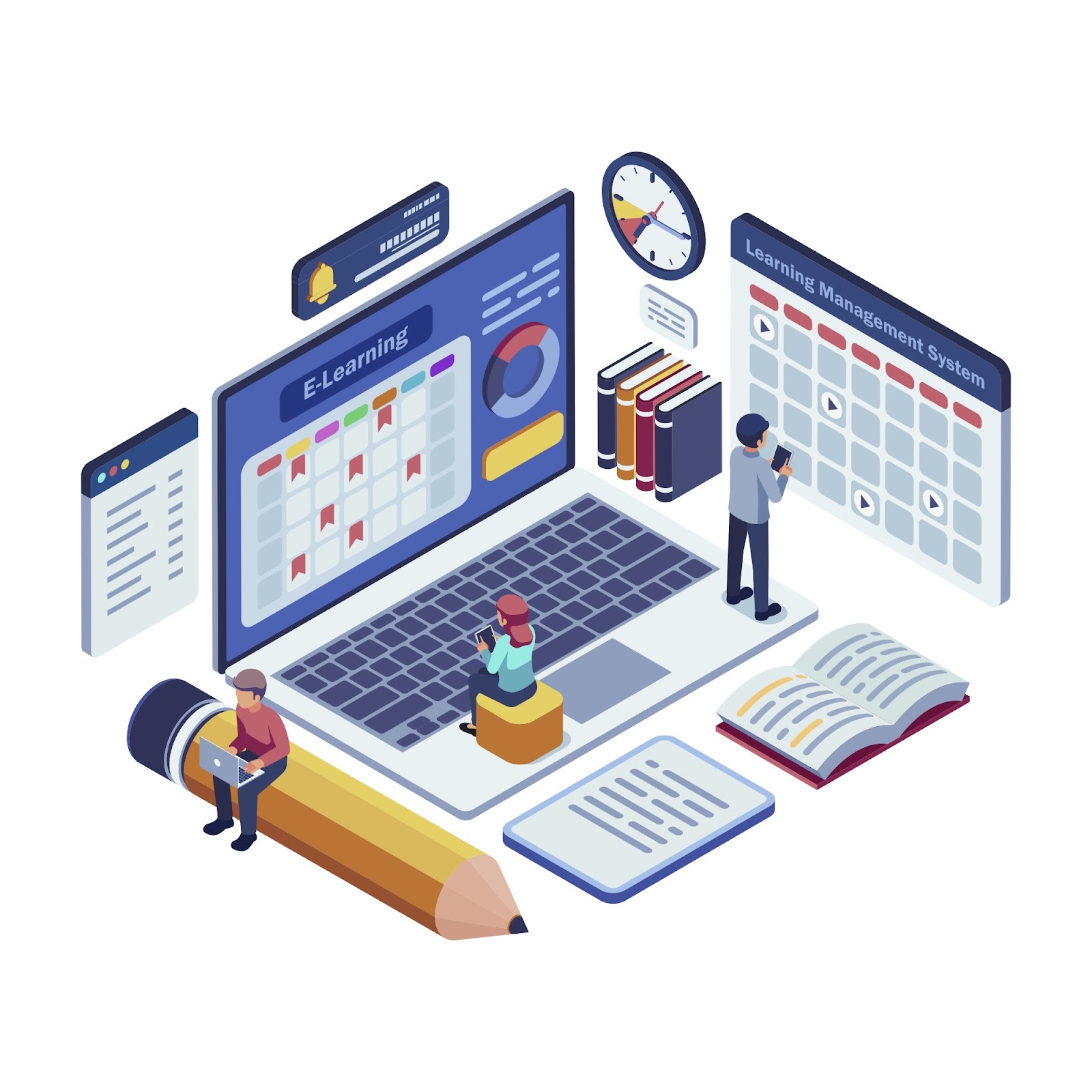 Isometric Learning Management System LMS with Online Course Scheduling. E-Learning and Learning Management System Concept