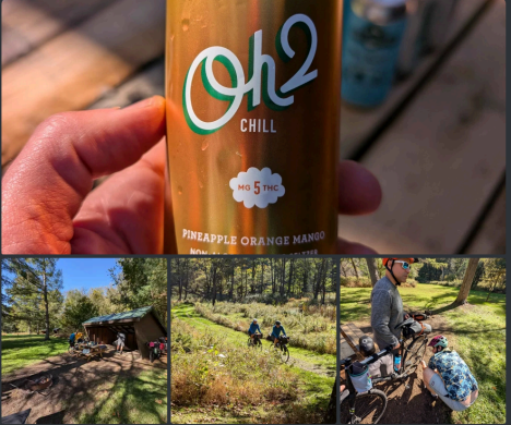 friends enjoying beverages while riding bikes