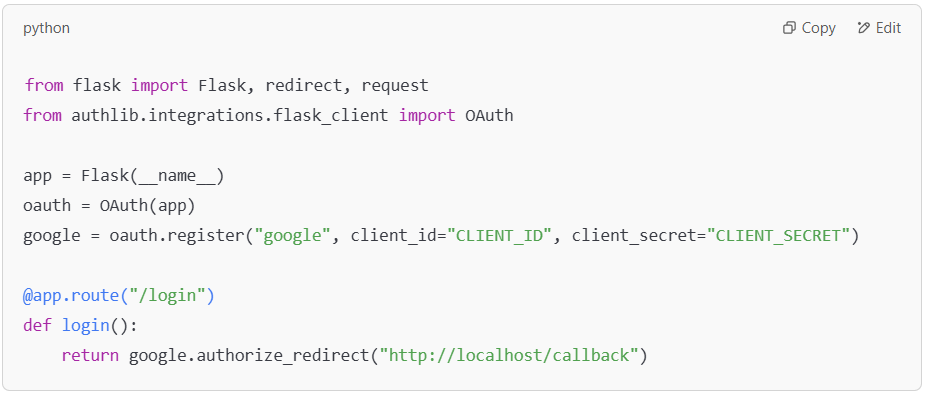 Flask OAuth 2.0 authentication flow.