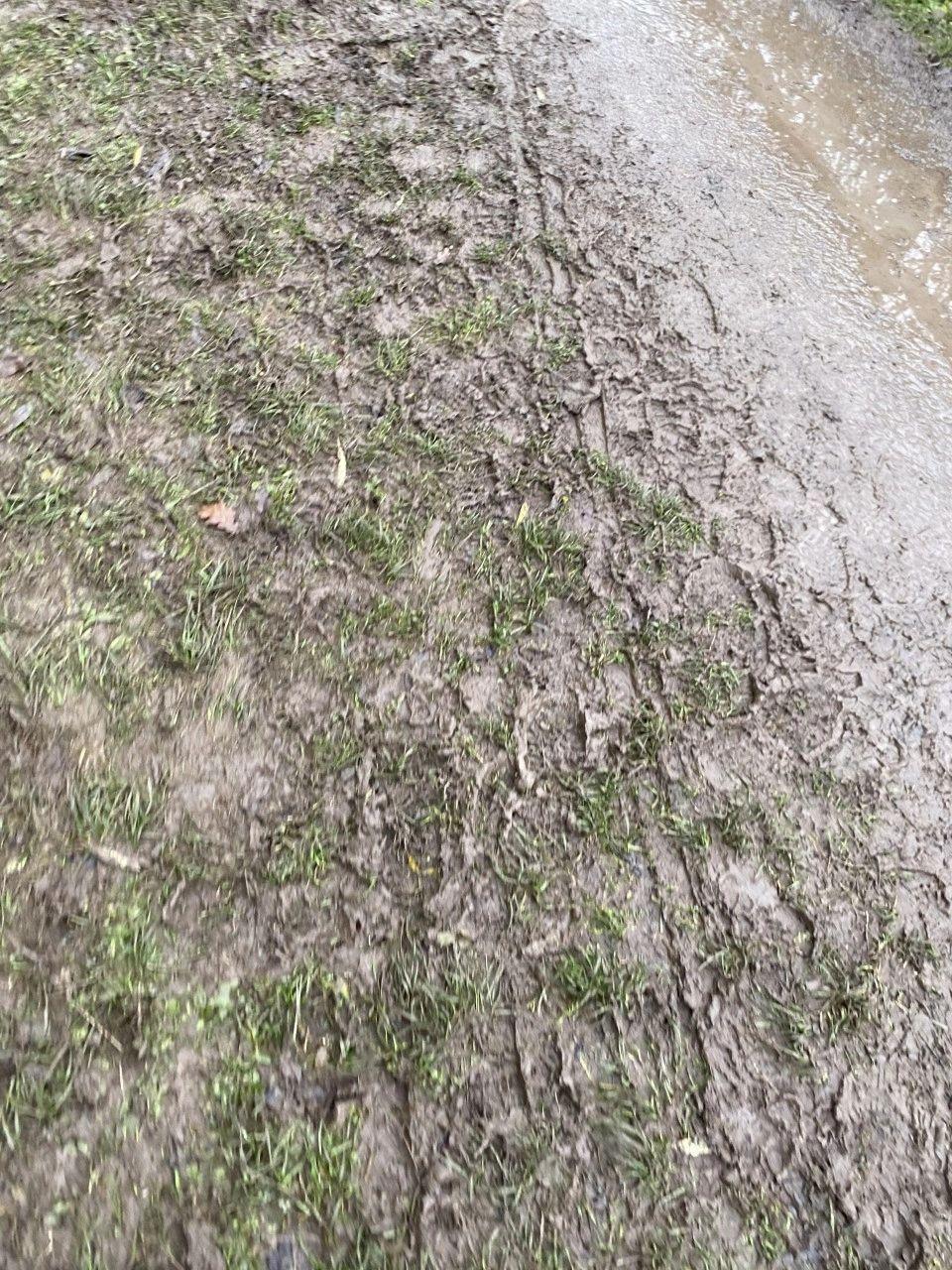 Image shows the muddy and wet footpath at Battlefiled Shrewsbury