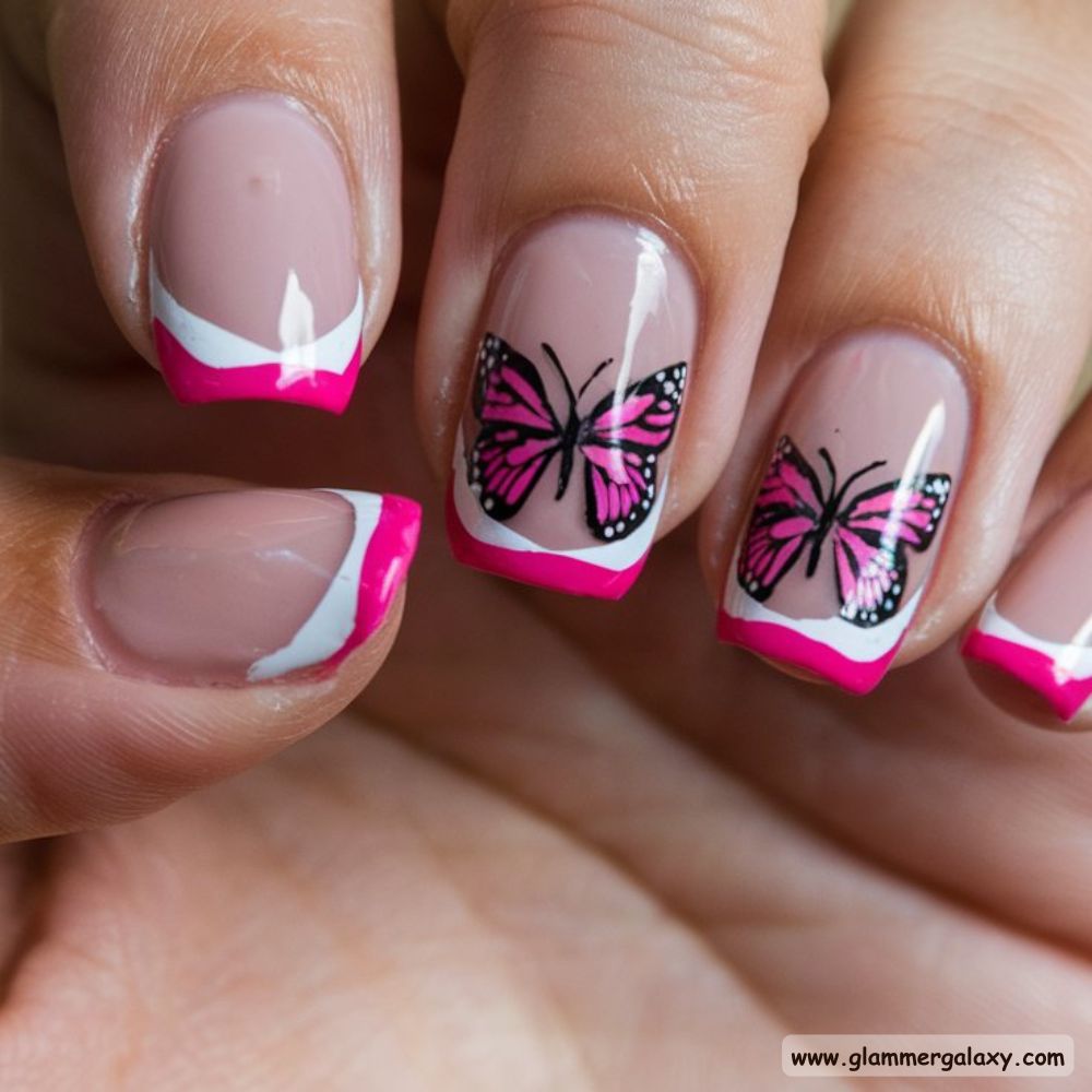 Summer French Tip Nails, Butterfly Bliss