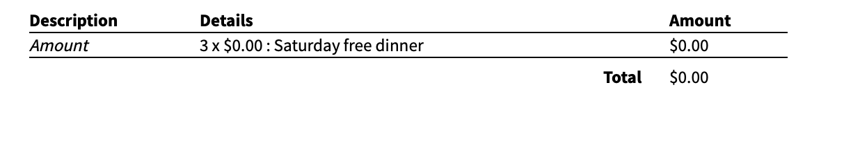 $0 payment form summary