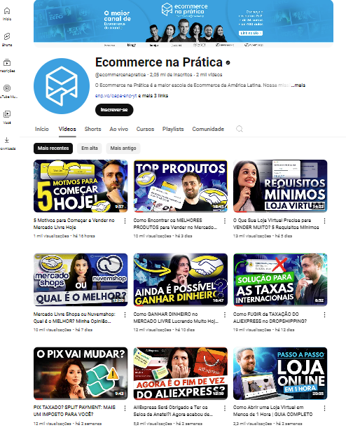 canal do youtube do ecommerce na prática