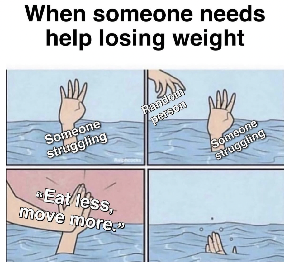 Cartoon illustrating unhelpful weight loss advice | @drnadolsky Instagram