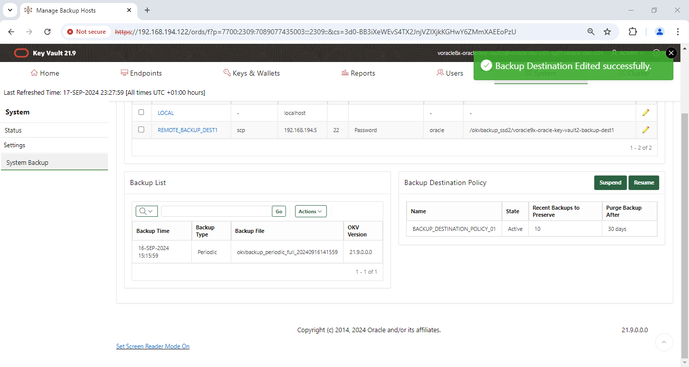 Manage Backup Hosts - Google Chrome