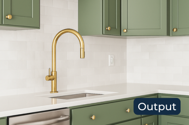 the future of home remodeling practical uses of ai in design kitchen with gold faucet and green cabinets custom built michigan
