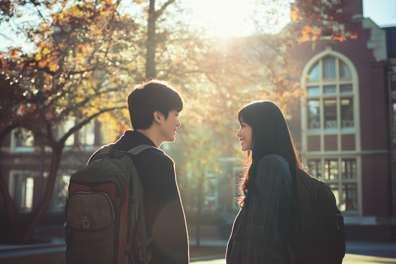 Two students on a college campus | Source: Midjourney