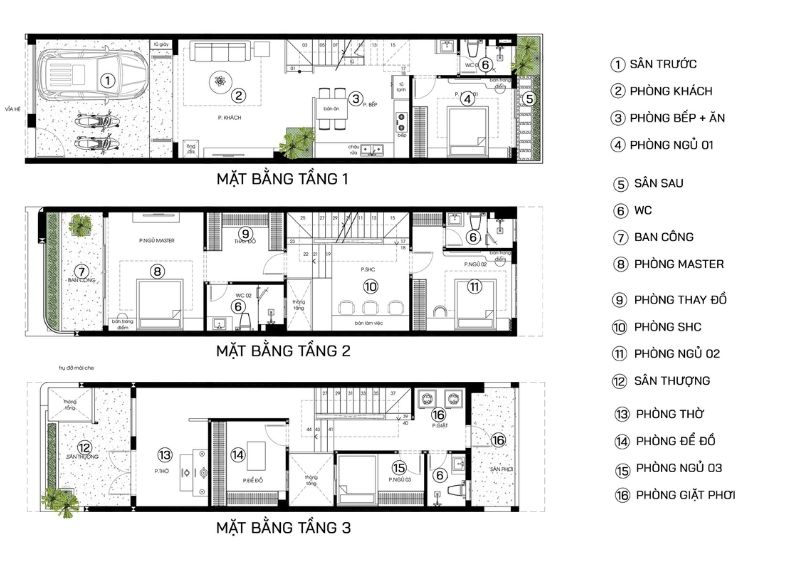 mặt bằng bố trí công năng nhà 3 tầng 100m2 tối ưu Xây dựng Nhất Tín