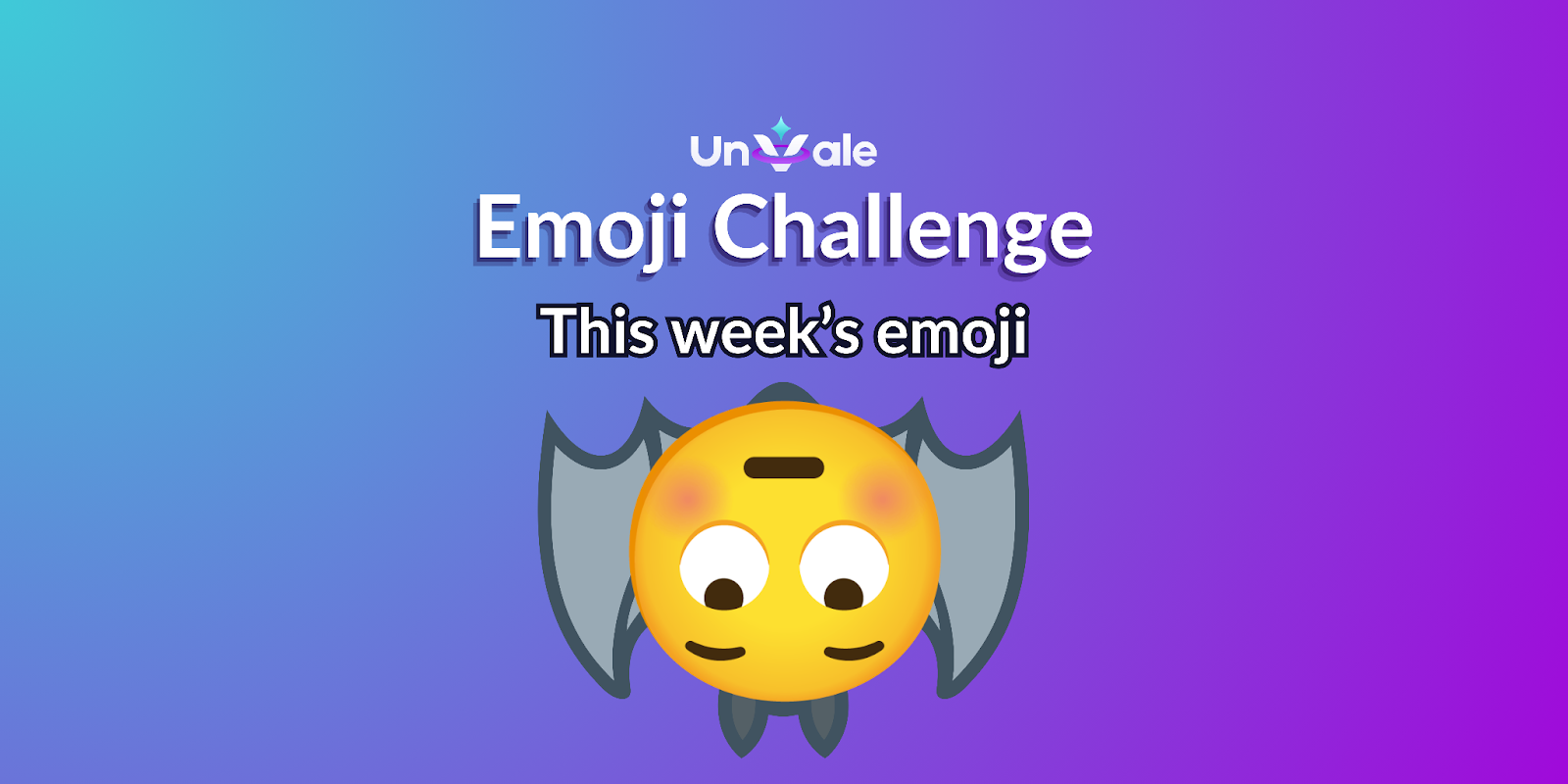 Emoji challenge: an upside down blushing face with bat wings.