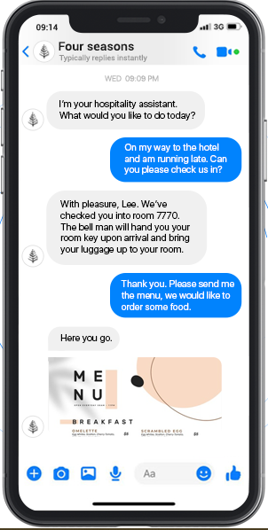 Check-in conversation between a guest and a hotel on WhatsApp