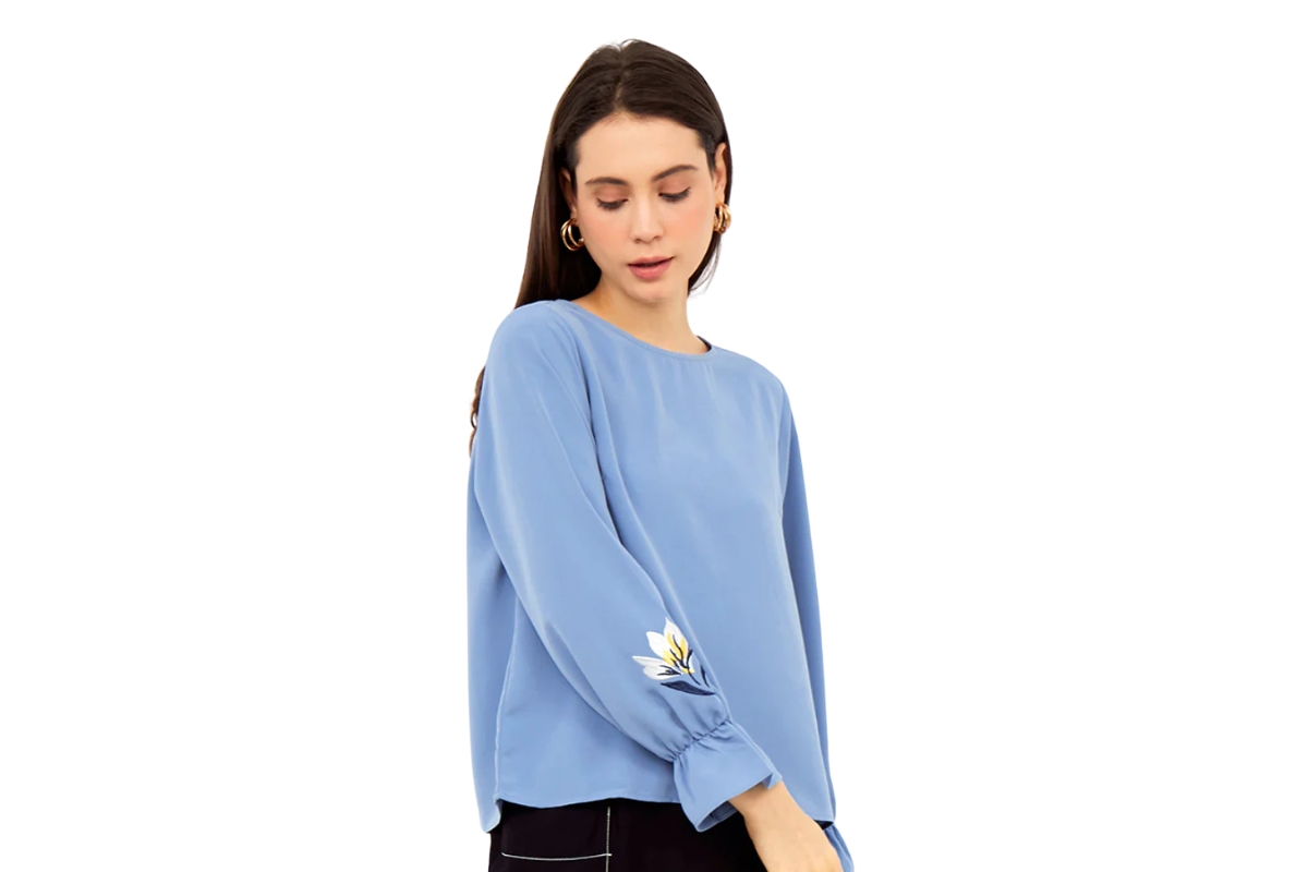 Executive Long Sleeve Blouse with Embroidery Details.
