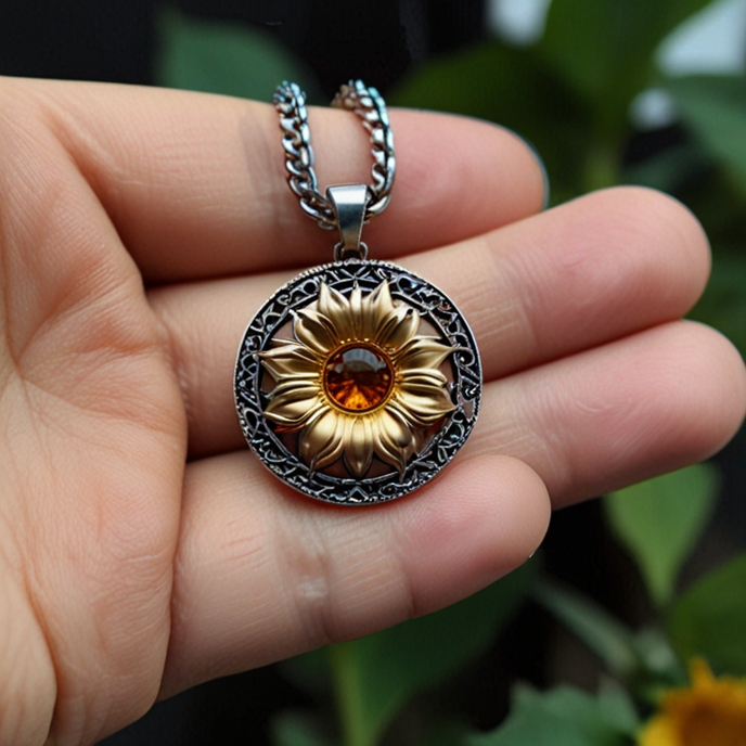 1pc rotating sunflower hip-hop style vintage flower necklace for men