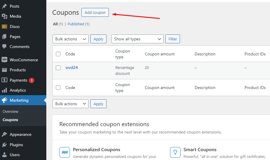 add WooCommerce cart discounts coupon