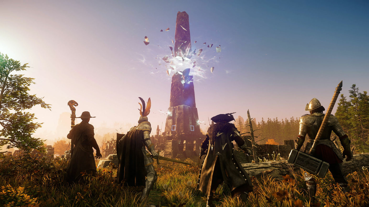 Screenshot of a full adventuring party during New World gameplay