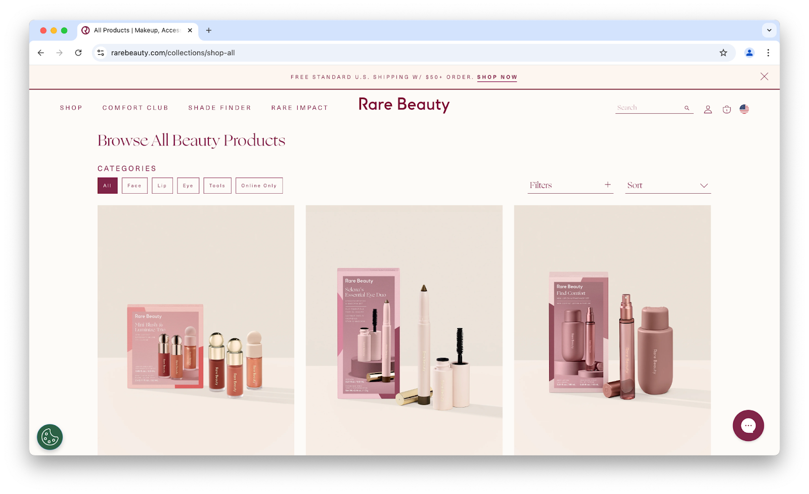 Image of Rare Beauty's product page.