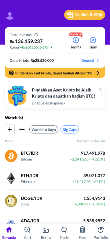Ajaib kripto homepage app