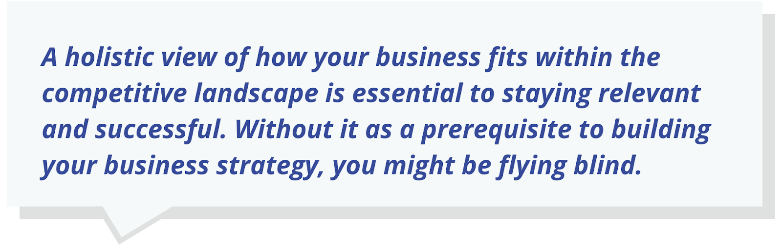 A holistic view of how your business fits within the competitive landscape is essential to staying relevant and successful. Without it as a prerequisite to building your business strategy, you might be flying blind.