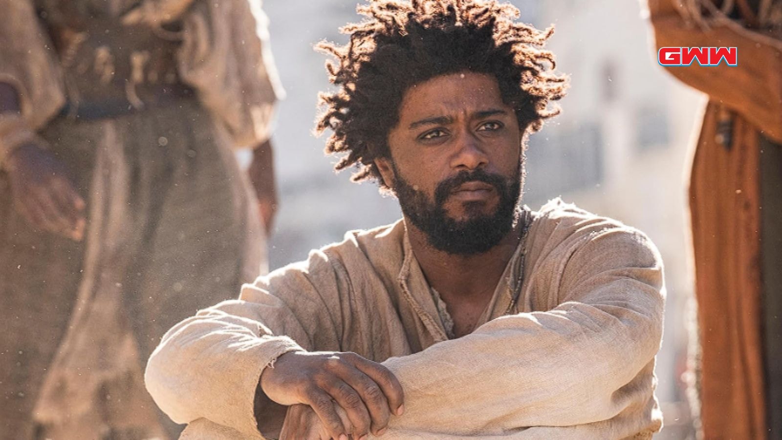 LaKeith Stanfield in character, reflecting deeply in "The Book of Clarence"