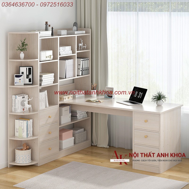 Bàn Làm Việc Kết Hợp Kệ Sách Gỗ MDF Giá Rẻ Da Dạng Mẫu Mã