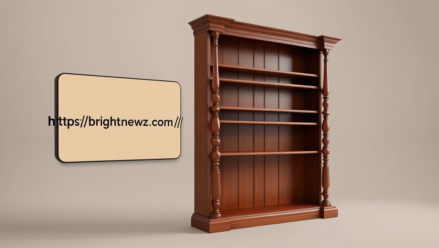 5 Shelf Brown L Shaped Bookshelf With Spindle Assembly