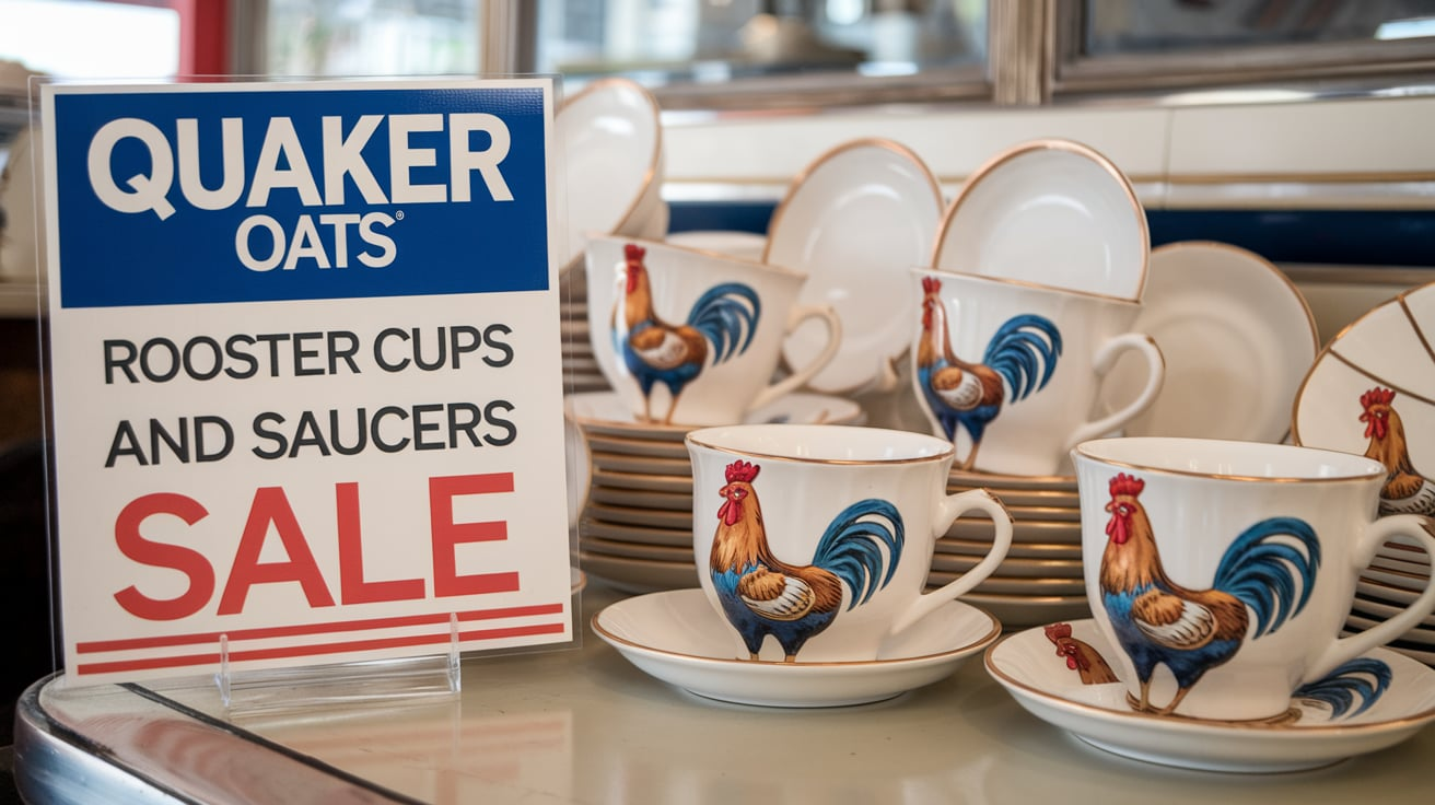 Quaker Oats Rooster Cups and Saucers Sale